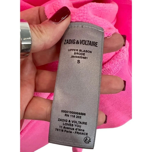 Zadig & Voltaire Upper Cotton Logo Sweatshirt IN ELECTRIC PINK NWT  - S - Picture 11 of 11